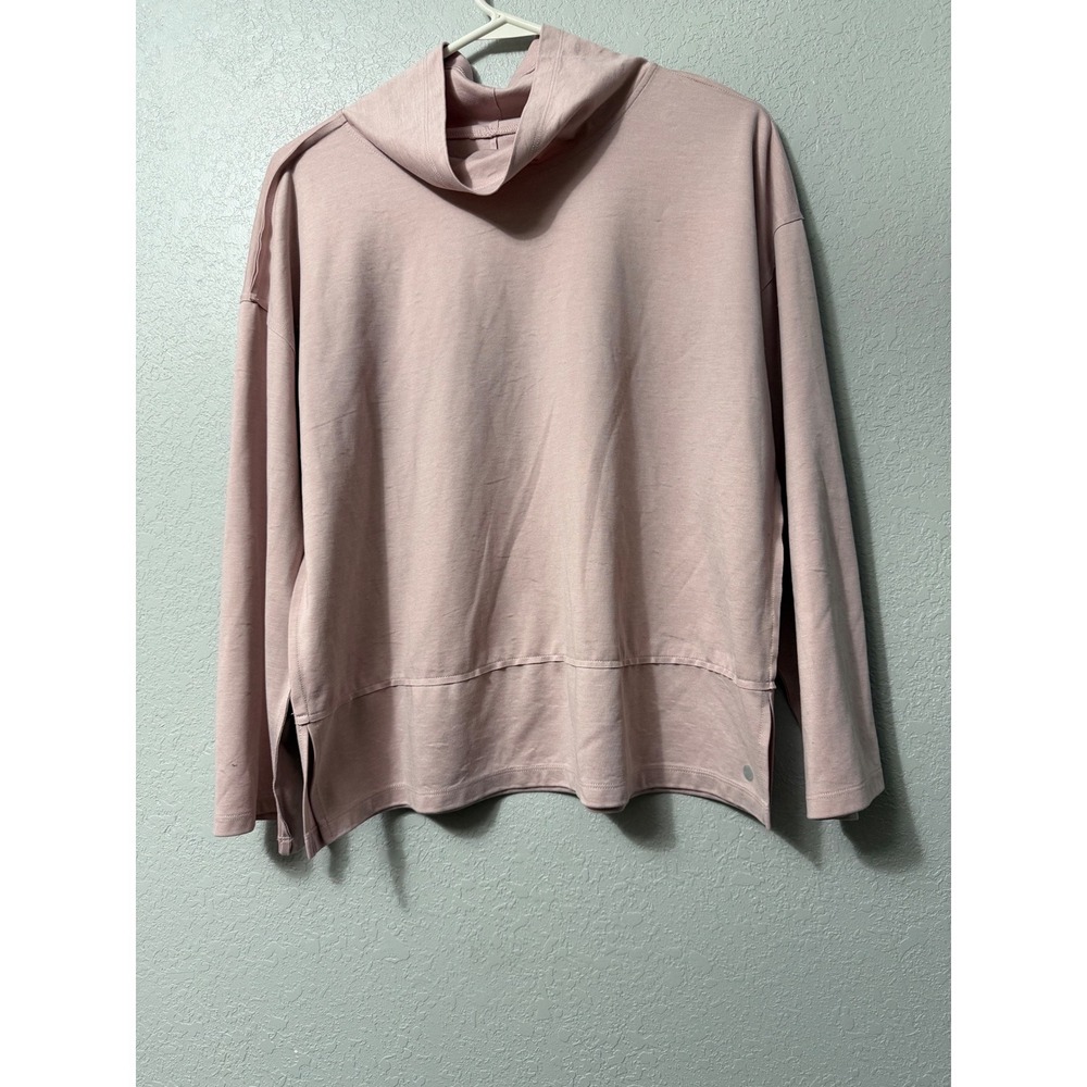 Apana Womens Cowl Neck Yoga Pullover Top Light Pink/Mauve Size Large Side Slit